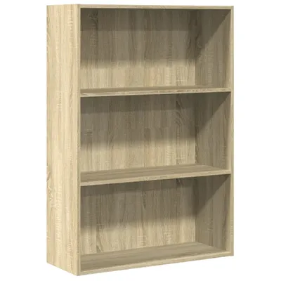 A three-shelf bookcase made of wood-look material.