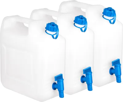 Produktbild von BigDean 3X Wasserkanister 12l Trinkwasserbehälter, Trinkwasserkanister mit Hahn, Lebensmittelecht, geeignet für 10-12 Liter, -20 - +70 Grad Celsius