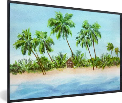 Produktbild von MuchoWow® MuchoWow® Gerahmtes Poster Palme - Hütte - Strand 60x40 cm - Poster mit zchwarzem Bilderrahmen - Printing - Wanddeko Schlafzimmer