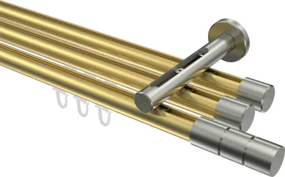 Produktbild von Interdeco Innenlaufstange / Gardinenstange mit Innenlauf Messing-Optik / Edelstahl-Optik, Typ Siteno Elanto (Rillenzylinder), 20 mm Ø 3-läufig, 120 cm