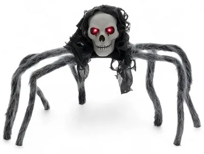 Obrázek produktu pro Dekorativní pavouk na Halloween s lebkou a LED očima