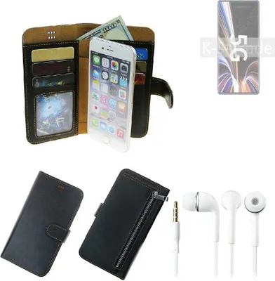 Produktbild von TOP SET Handy Hülle Schutz Hülle kompatibel mit ZTE Axon 40 Pro  schwarz aus Kunstleder + Kopfhörer Smartphone Tasche vollwertige Geldbörse