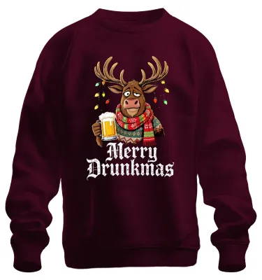 Produktbild von Merry Drunkmas Rentier Bierkrug Weihnachten lustig Geschenk Sweatshirt Pullover, Burgundy, L