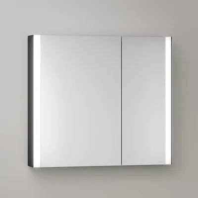 Imagen del producto de Keuco Royal Metis: Mueble espejo de pared con iluminación LED, 80 x 71 cm, 2 puertas con sistema de calefacción para espejo, diseño asimétrico