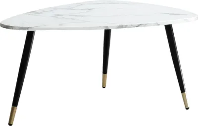 Image de Table basse FineBuy 90 x 60 x 41 cm, aspect marbre blanc, table de salon à trois pieds avec structure métallique, table de canapé, table triangulaire, table d'appoint pour le salon