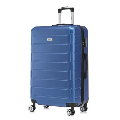 Produktbild von Koffer Trolley Reisekoffer Suitcase, Rollkoffer Handgepäck ,mit 4 Rollen 360°, Hartschalenreisekoffer, Zahlenschloss, Weicher Gummigriff L, Dunkelblau