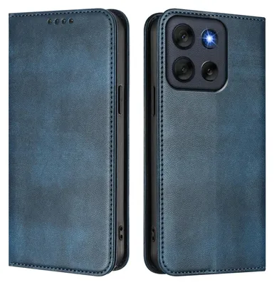 Produktbild von Handyhülle für Motorola Moto G56, Vintage Leder RFID Schutz Kartenfach Standfunktion Magnetische Klapphülle Blau