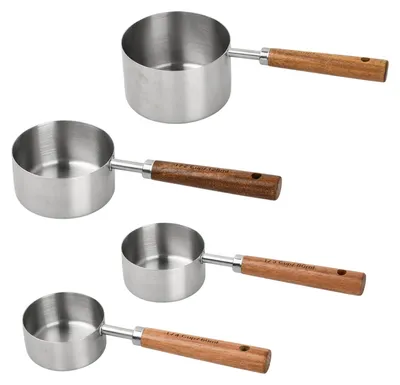 4-teiliges Messbecherset Edelstahl 60-250 ml Holzgriff