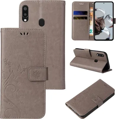 Collage of images showing a flip phone case from different angles, including its interior card slots and how it can be used as a stand.