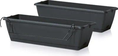 Produktbild von Blumenkasten für Balkon Geländer mit Halterung - 2 Stück / ca. 60 cm - Farbe: anthrazit (groß / 2er)