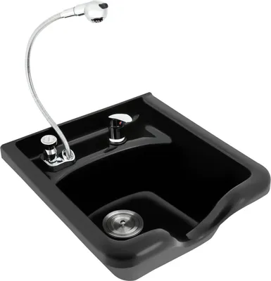 Produktbild von Wandmontiertes Friseurwaschbecken - Haarwaschbecken - Ausziehbare Brause - Mischbatterie warm/kalt - Haarsieb - Für Salon & Zuhause - Schwarz