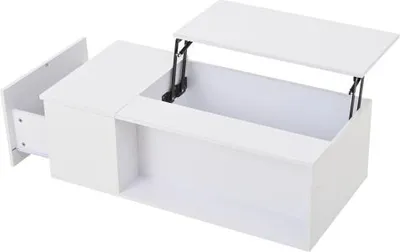 Produktbild von Hoehenverstellbarer Couchtisch 100x50x40 cm Verstecktem Stauraum 1 Schublade LED Licht Sofatisch Weiss TischKaffeetisch Beistelltisch Wohnzimmertisch