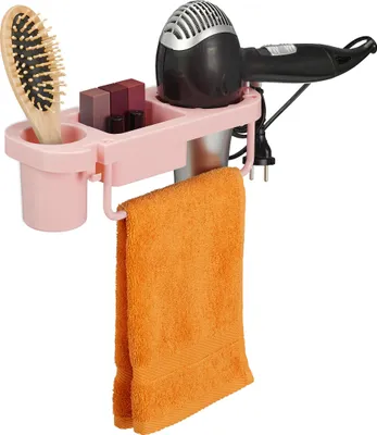 Produktbild von Relaxdays Föhn Halterung ohne Bohren, Kunststoff, mit Kabelhalter & Ablagen, Föhnhalter Wand, HBT: 9x30x10,5 cm, rosa