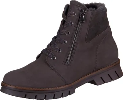 A single brown lace-up boot with a side zipper is shown against a white background.