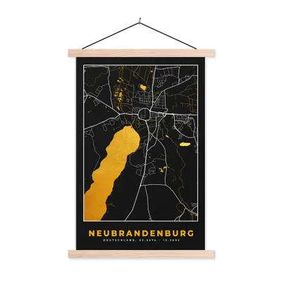 Produktbild von MuchoWow® Textilposter Gold - Deutschland - Karte - Neubrandenburg 120x180 cm mit holzfarbenen Rahmen - Textil-Plakat