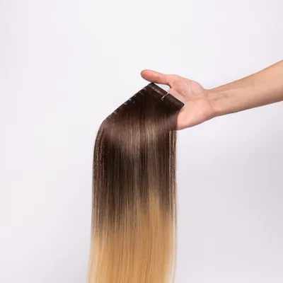 Produktbild von chaarmant Tape In Extensions Ombre Echthaar 55 cm 50 g – Haarverlängerung #4/24 Schokobraun/Goldblond