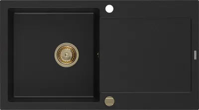 Produktbild von Mexen Leo Granitspüle mit einem Becken und einer Abtropffläche 900 x 500 mm, Schwarz, Siphon Gold - 6501901010-77-G