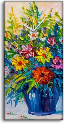Produktbild von Küche Wohnzimmer Wand Leinwand Uhr 30x60 Malerei Abstrakte Kunst Blumen - weiße Hände