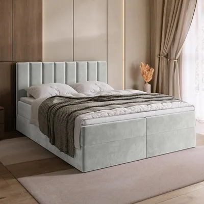 Produktbild von BroMARKT Boxspringbett DENVER mit 2 Bettkasten, Bonell-matratze, Polsterbett, Bett, Cordstoff (Grau, PAROS 05, 140x200 cm)