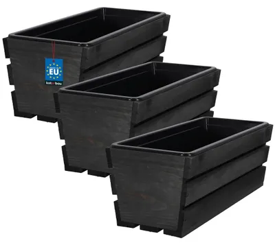 Produktbild von KOTARBAU® 3er Set Blumenkasten für Balkon 40x18x15cm Pflanzkasten Balkonkasten mit Kunststoffeinsatz Blumentopf Kräutertopf aus Kiefernholz Anthrazit