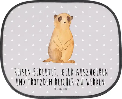 Produktbild von Mr. & Mrs. Panda pkw sonnenschutz Erdmännchen - Grau Pastell - Geschenk, Weltreise, Auto, für, Reisen, Afrika, Spruch, Traveling, Seitenscheibe, Sonnenblende
