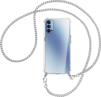 Produktbild von Handykette Backcover-Schutzhülle mit Band (Metall silberfarben) für Oppo Reno4 5G - silberfarbene Kette