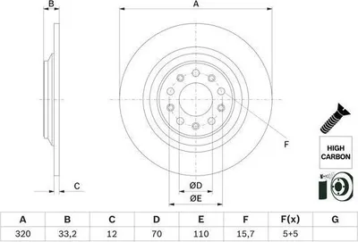 Produktbild von 2x BOSCH Bremsscheibe 0 986 479 G74 für JEEP CHEROKEE (KL) 33 2mm 320mm