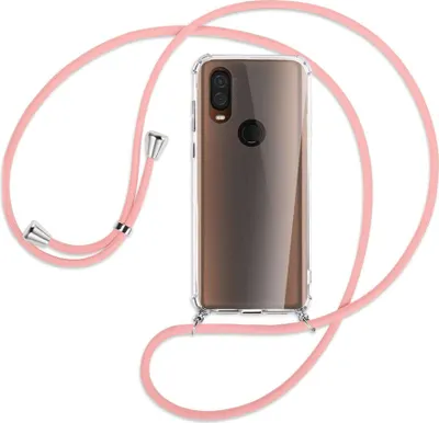 Produktbild von Handykette Backcover-Schutzhülle mit Band (Metall silberfarben) für Motorola One Vision - rosa