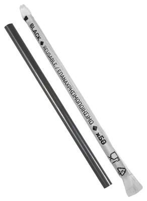 Produktbild von 500x Trinkhalme Kunststoff PP Mehrweg schwarz einzeln gehüllt 200 mm Ø 6 mm