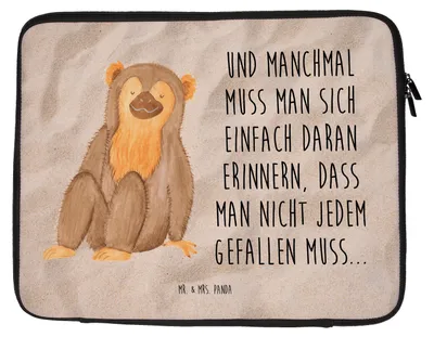 Produktbild von Mr. & Mrs. Panda Laptop Tasche Affe 27 x 36 cm - Sandig - Geschenk, Motivation, Selfcare, Hülle, Affen, Respekt, Sleeve, Liebe, Afrika, Laptoptasche, Notebook