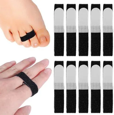 Image de Lot de 10 bandes de nylon noires pour les doigts avec bande adhésive, bandes de soutien réutilisables et lavables pour éviter que les doigts ne glissent et prévenir les blessures