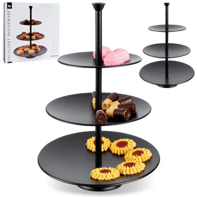 Obrázok produktu pre Servírovací podnos Servírovací podnos Servírovací stojan Stojan na torty Etážový podnos z čierneho kovu 3-úrovňový 36,5 cm