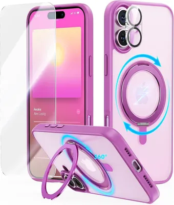 Zdjęcie produktu dla Etui JUESHITUO 360° iPhone 16 Wojskowa ochrona Niewidoczna podstawka Różowy