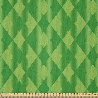 Produktbild von ABAKUHAUS irisch Microfaser Stoff als Meterware , Retro- Muster in der klaren grünen kulturellen modernen karierten traditionellen Fliese, 10 M (230 x 1000 cm), Grün Lindgrün
