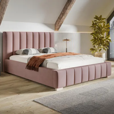 Produktbild von MOTIVENA Vigo Polsterbett 160x200 mit Bettkasten, Holz Lattenrost, Bett 160x200 Rosa Samt (Jasmine 61)