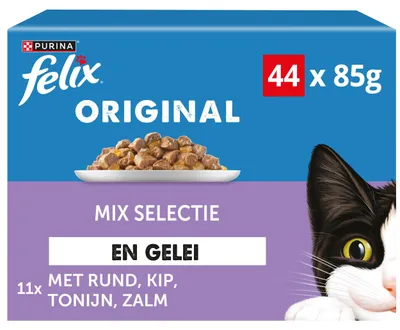 Productafbeelding van Felix Mix, selectie in gelei, kattenvoer, natvoer, maaltijdzakjes met rundvlees en kip