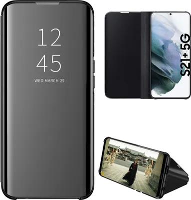 Produktbild von Samsung Galaxy S21 Plus 5G Hülle, LaimTop lichtdurchlässigen Spiegel Abdeckung, Klappetui Kunstleder Schutzhülle mit Standfunktion Schwarz