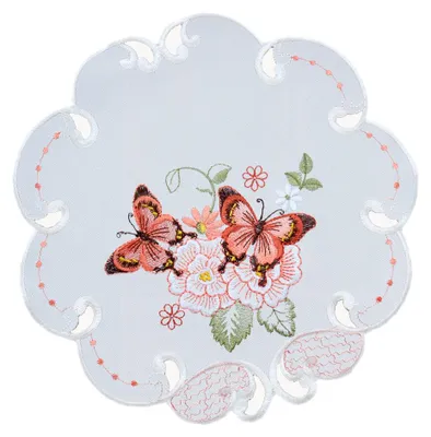 Produktbild von Tischdecke Tischtuch Stickerei Schmetterling 30 cm rund
