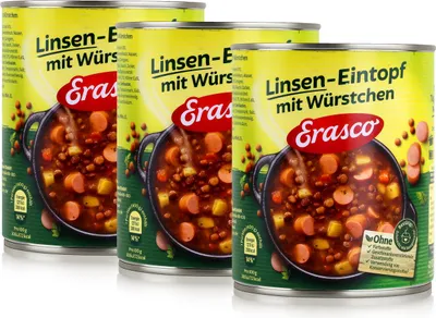 Produktbild von Erasco Linsen-Eintopf mit Würstchen 800g Fertigessen (3er Pack)