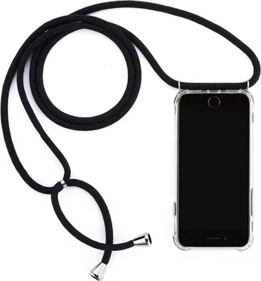 Image de Étui pour téléphone avec cordon, compatible avec Samsung Galaxy S10 - Coque transparente avec cordon noir - CHPN