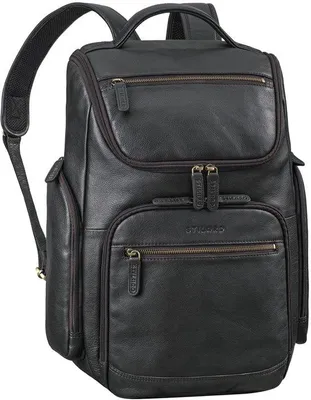 Produktbild von Große atmungsaktive Leder-Rugzack 15-17 Zoll Schwarz