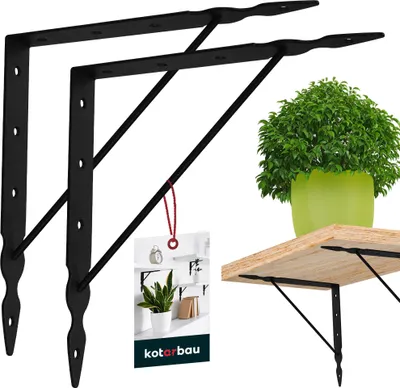 Produktbild von KOTARBAU® 2er Set Regalwinkel Schwarz Metall Stahl 250x250 mm Regalträger Metall Regalhalterung Schwarz Regal Winkel Regalhalterung Wand Regalhalter Winkel für Regal Wandhalterung Regal Winkel