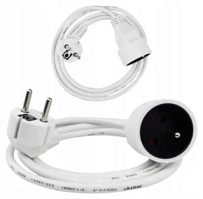 Immagine prodotto di Cavo di prolunga 1 presa 3m con/senza 3x1,5mm2 BIANCO
