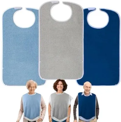 Produktbild von Ultiluxe Lätzchen 3 Stück - Grau/Blau/Dunkelblau - Pflege für Senioren, Unisex - Waschbar, Wasserdicht, Klettverschluss