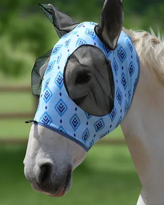 Imagen del producto de Máscara anti-mosquitos para caballos, fabricada con material suave y flexible, con una malla fina, ideal para pieles sensibles