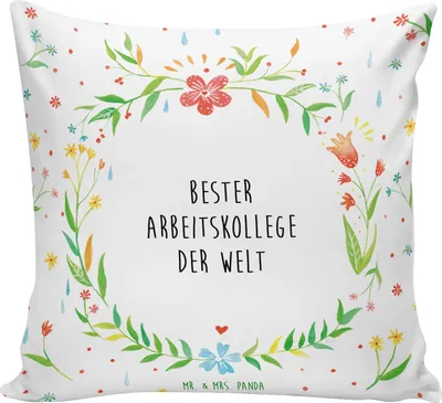 Produktbild von Mr. & Mrs. Panda Dekokissen Arbeitskollege - Weiß - Geschenk, Sofakissen 40x40, Kissen, bedruckt, Sofa, Kuschel, Arbeit, Abschiedsgeschenk, Beruf, Büro, Ruhestand