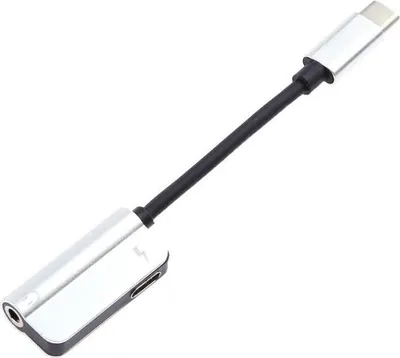 Produktbild von 2-in-1 Typ C männlich auf 3,5mm Jack Adapter Kopfhörer Kabel AUX Audio Converter für Xiaomi Mi 6 Typ-C Schnellladung Silber