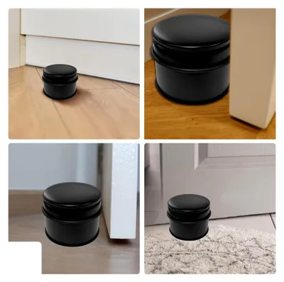 Produktbild von Boden Türstopper ohne Bohren, Edelstahl, rund, schwarz, 9 x 7,5 cm, 1 kg