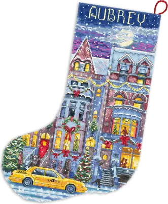 Produktbild von Letistitch Kreuzstich Stickpackung "Winterliches Stadthaus Weihnachtsstrumpf", Zählmuster, 37x24,5cm