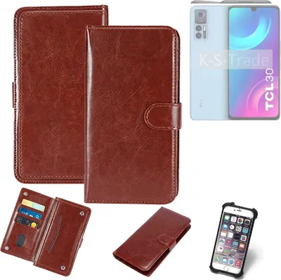 Produktbild von K-S-Trade 360° Hülle kompatibel mit TCL 30+ braun Kunstleder Case BookCase WalletCase Kunstlederederhülle Handyhülle, Rundumschutz Bumper (1x)